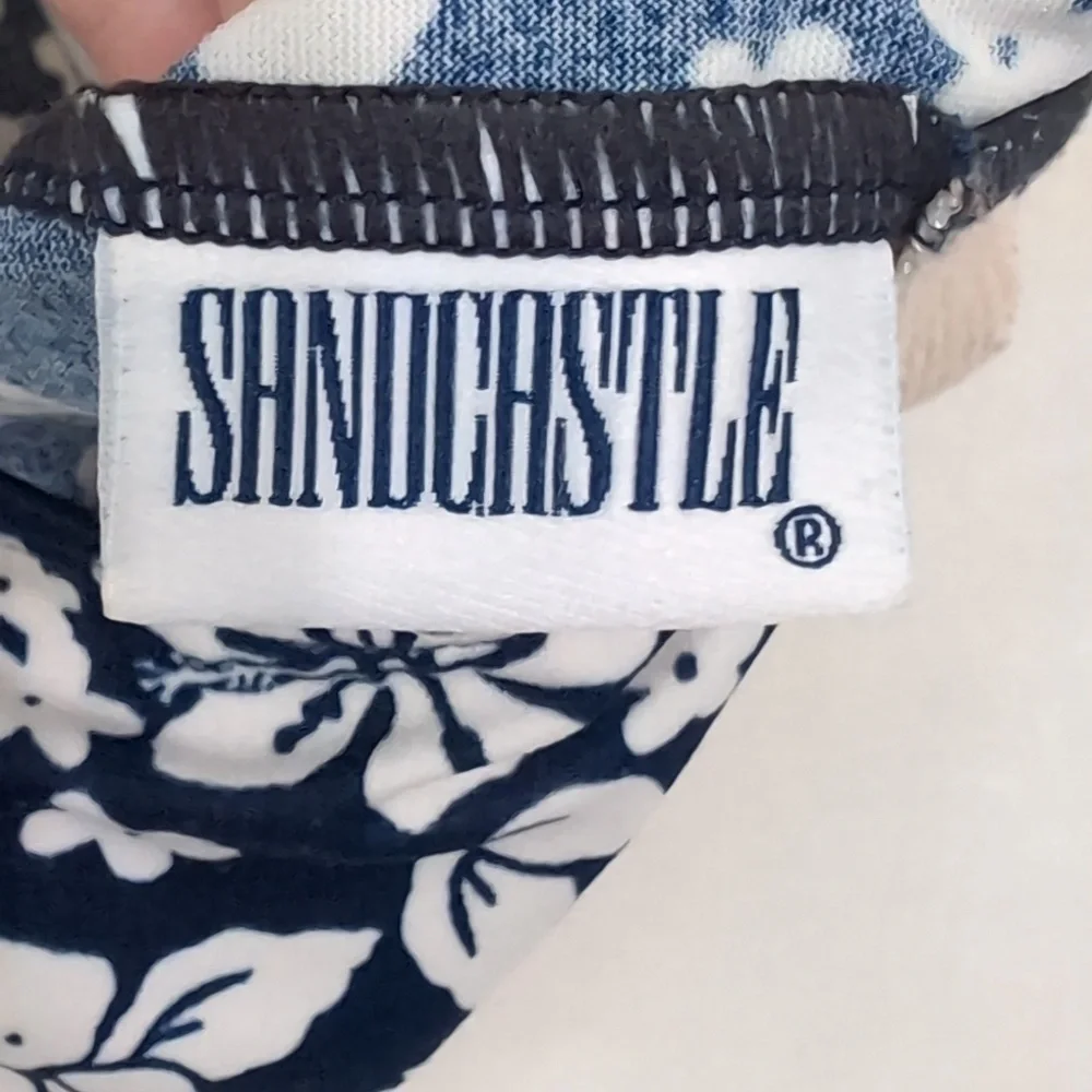 Vintage Sandcastle Navy White Floral Tankini Swim Top Size Small